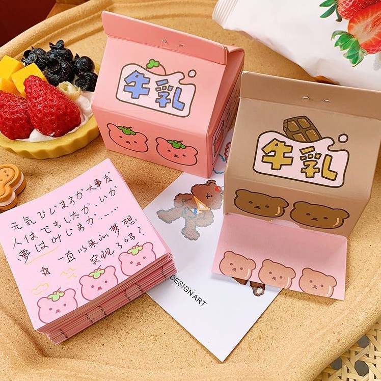 Giấy Note Pad Dạng Rút Hình Hộp Sữa Ghi Chép Tiện Dụng Đáng Yêu