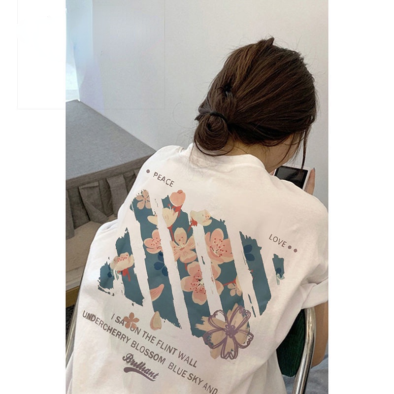 Áo Thun Cotton Tay Ngắn In Họa Tiết Hoa Phong Cách Hong Kong Thời Trang Mùa Hè 2022 Cho Nữ