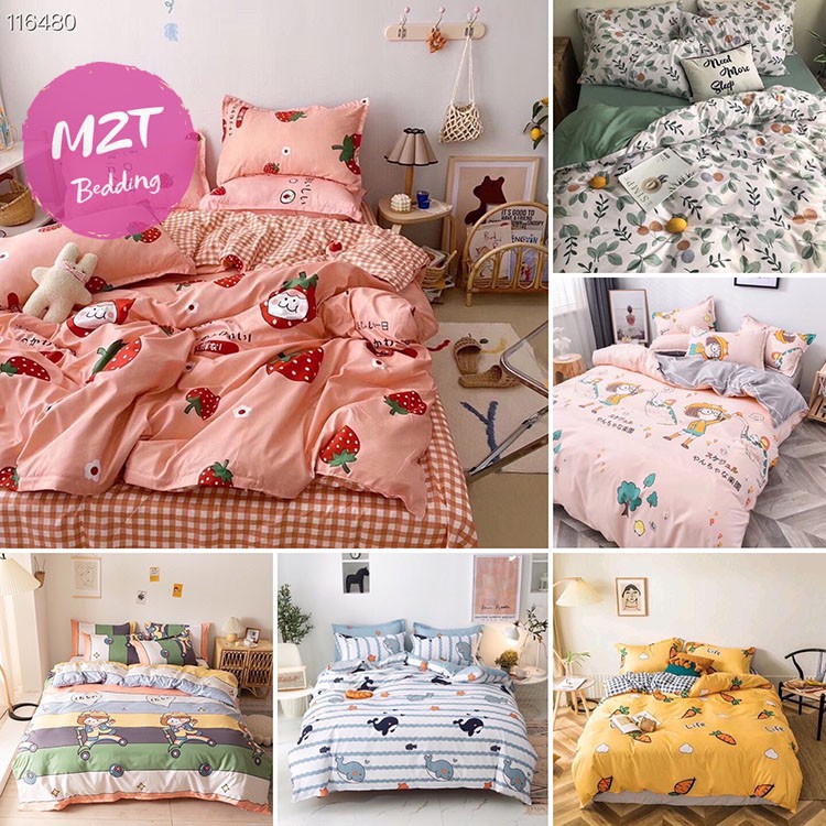 Bộ chăn ga gối Cotton poly M2T Bedding đáng yêu chăn ga Hàn Quốc miễn phí bo chun drap ga giường