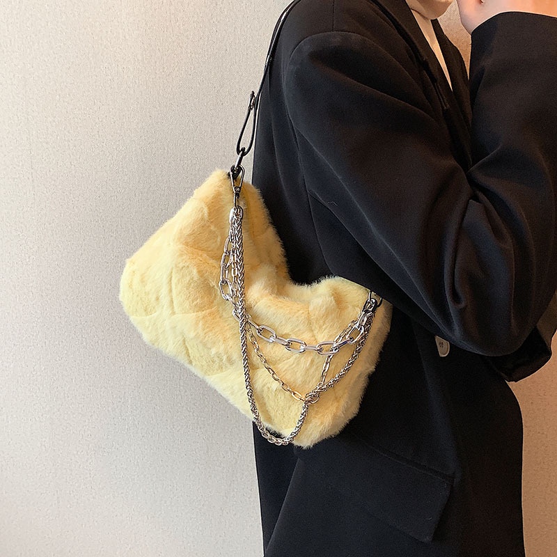 Túi Xách Đeo Vai Phủ Bông Phối Dây Xích Thời Trang Mùa Thu Mới 2022 Dành Cho Nữ