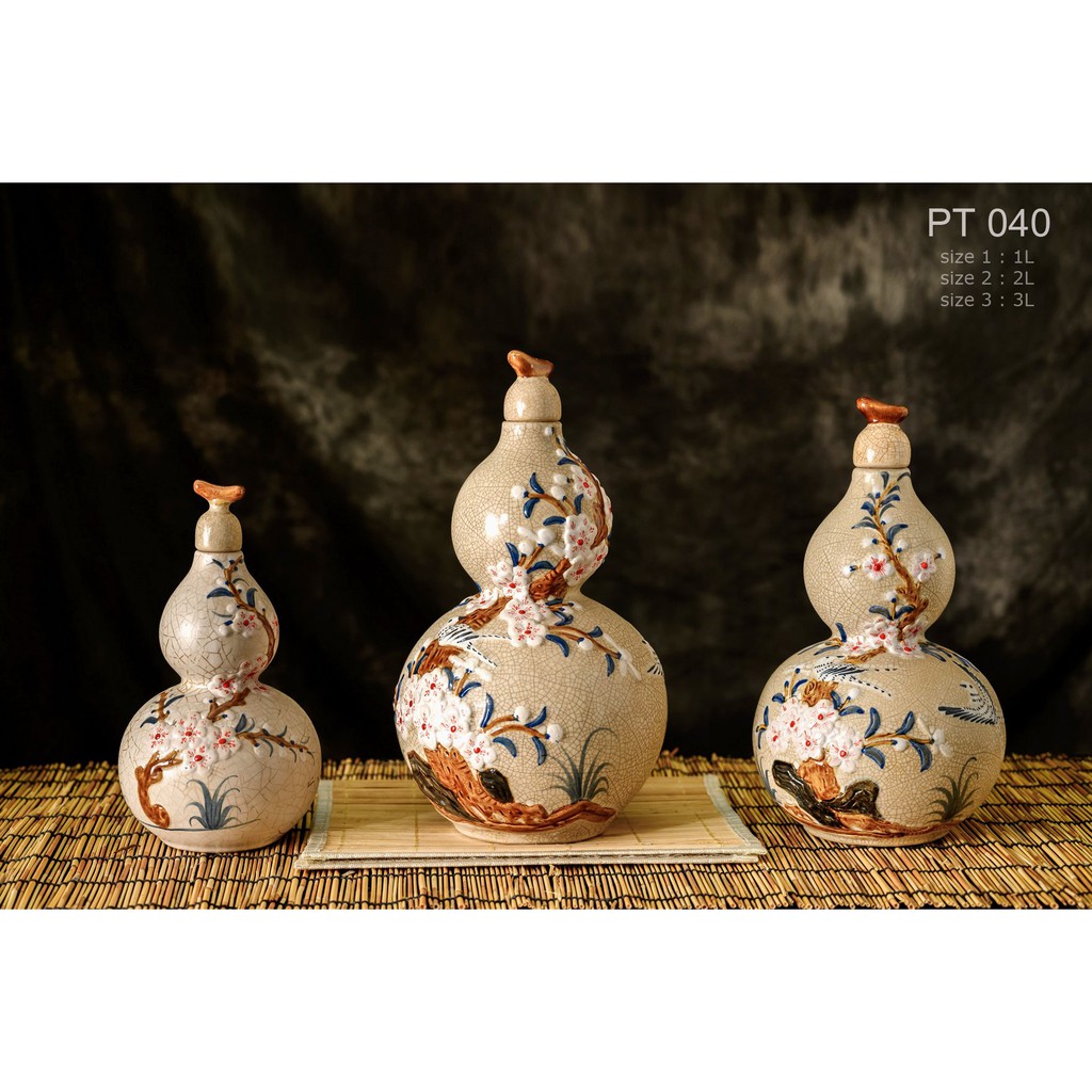 Nậm hồ lô đắp nổi hàng Bát Tràng loại 1 CCB