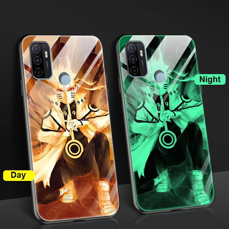 Ốp điện thoại kính cường lực in hình anime Naruto dạ quang cho Oppo Reno5 A53 2020 A5 2020 A9 2020 A3s A12e Realme C1 F11 F5