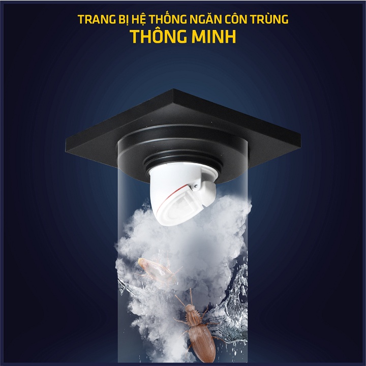 Phễu thoát sàn ngăn mùi hôi thoát nước nhanh đồng mạ đen kích thước 100x100mm HIWIN FD-1415B