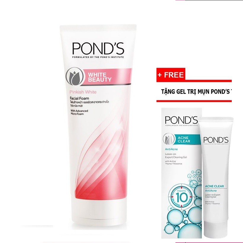 Sữa rửa mặt trắng hồng rạng rỡ Pond's White Beauty 50g tặng Gel ngừa mụn Pond's 20g