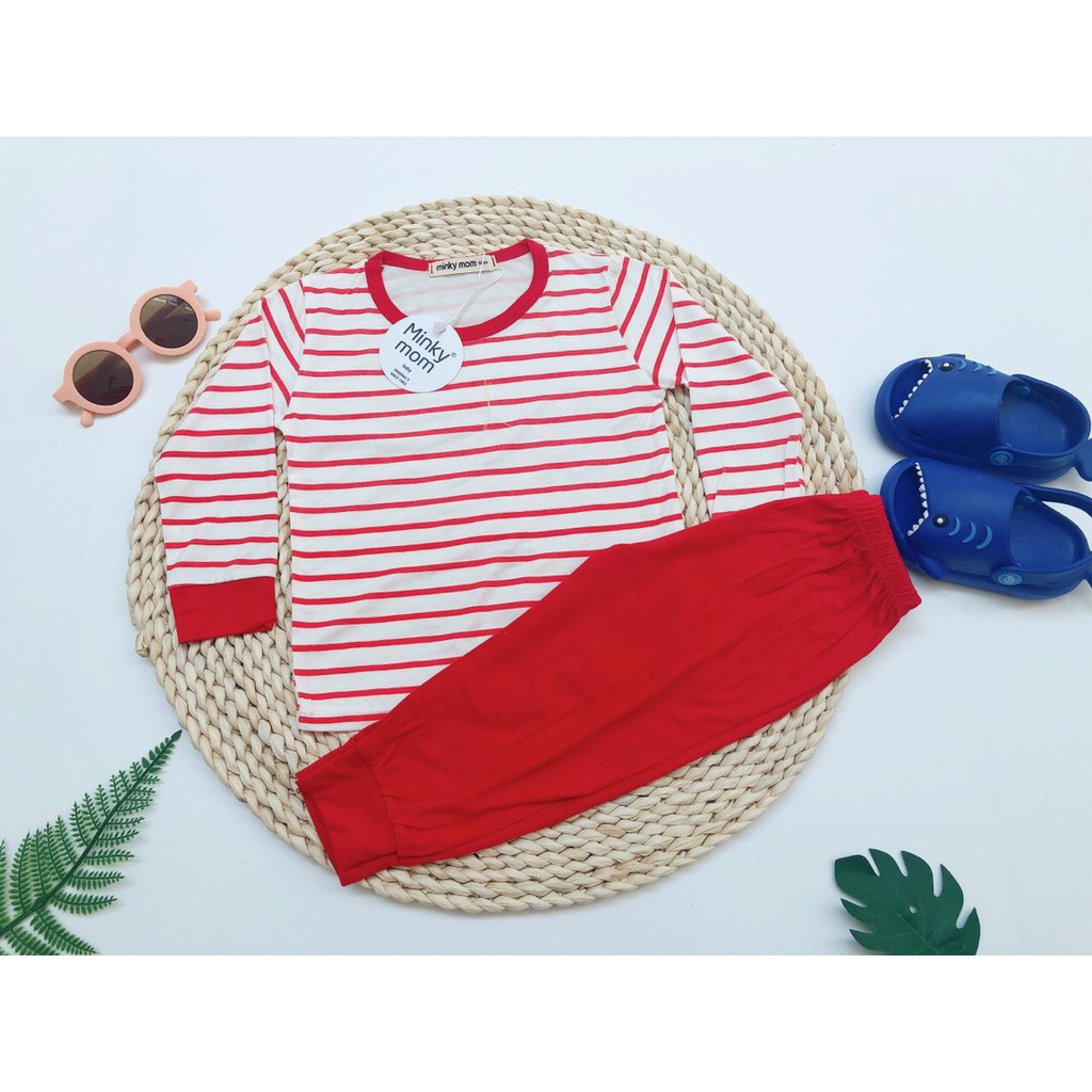 [HCM] Quần áo thu đông trẻ em tay dài quần dài, Mẫu sọc siêu hot, Cotton thun lạnh Minky Mom, vải Sài Gòn loại 1