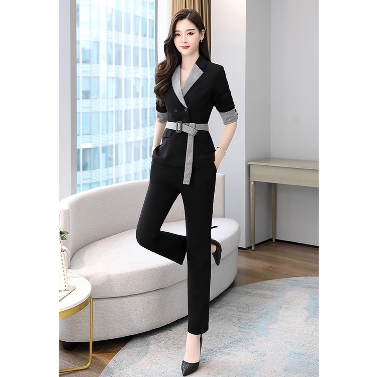 Set bộ Vest phối caro kèm thắt lưng