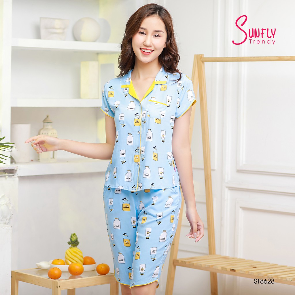 [Mã WABRWA8 giảm 15% đơn 99k] Bộ đồ lanh mặc nhà SUNFLY xuân hè ST8628