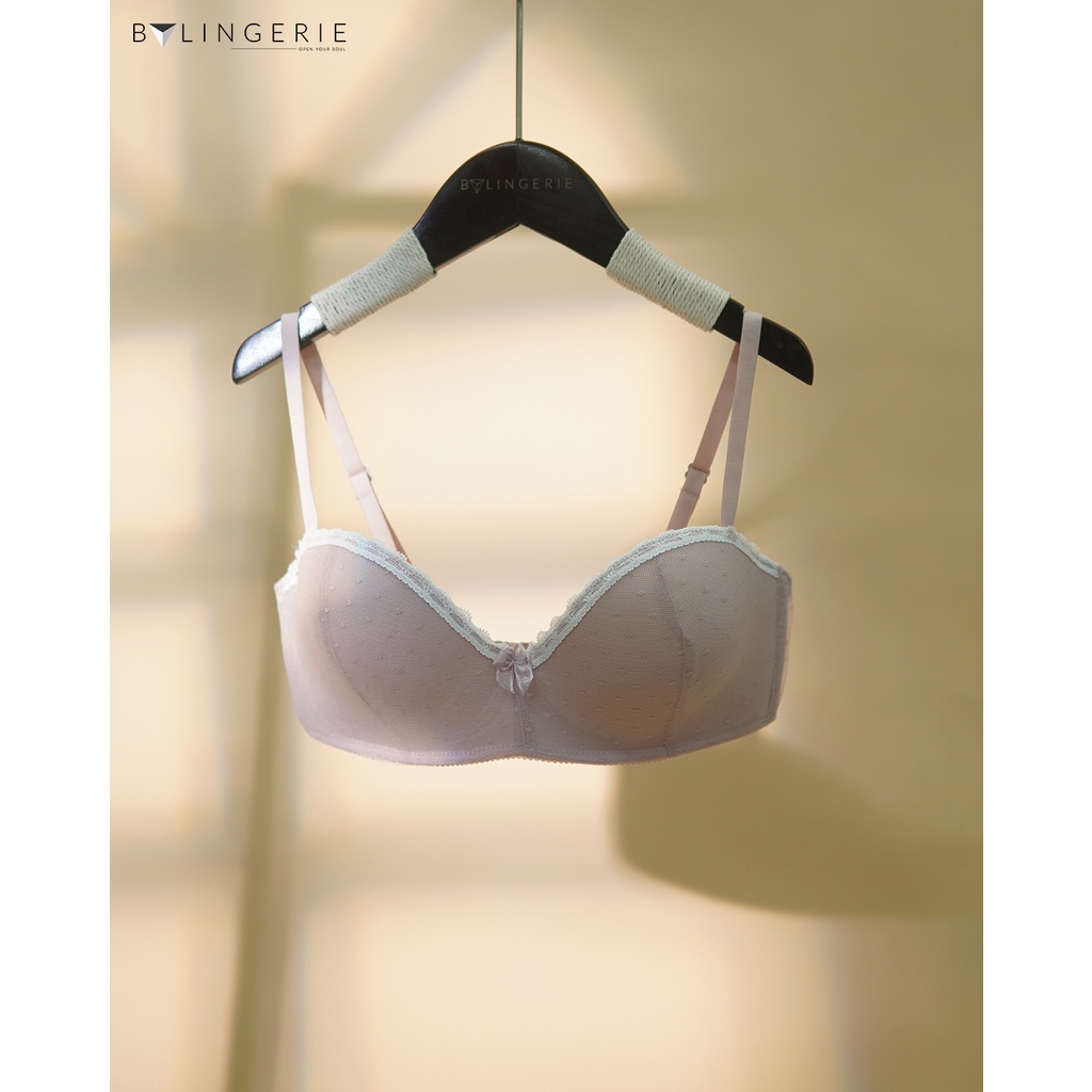 Bộ đồ lót ren nữ BY LINGERIE màu hồng không gọng mút đệm dày siêu nâng ngực B219