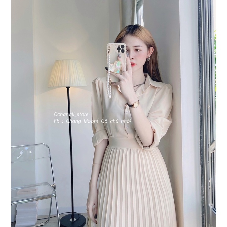 Váy Sơ Mi Xếp Kem Nude Không Bai Không Phai Không Nhăn, Váy Thiết Kế Phù Hợp Với Công Sở, Dự Tiệc | BigBuy360 - bigbuy360.vn