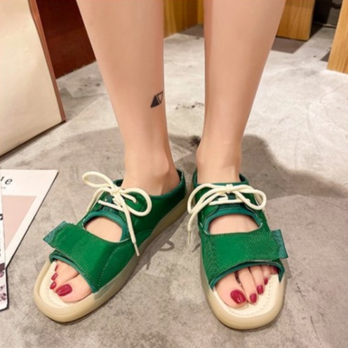 Dép Nữ Ulzzang Vintage, Dép Vải Quai Ngang Khóa Dán Thắt Dây Đế Nhựa 2cm Hàn Quốc, Street Style - Iclassy_shoes