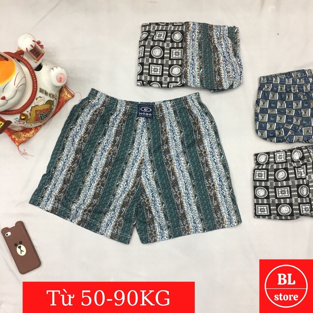 Quần đùi nam thun cotton hoa mặc ngủ, Quần lót nam trung niên thoáng mát thoải mái