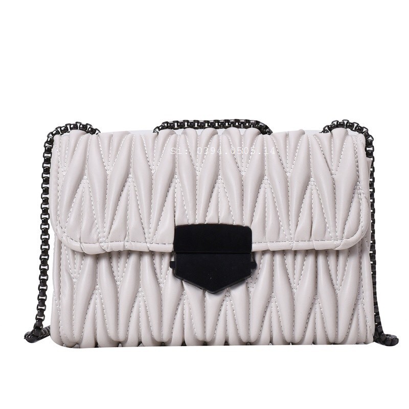 Túi Đeo Chéo Nữ ♥️XẢ KHO♥️ Túi Đeo Vai Sóng Nhăn Khóa Kính Hàn Quốc Dây Xích Đen SPB 153