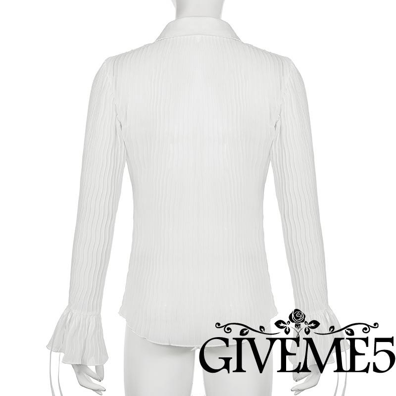 Áo sơ mi nữ màu trơn tay loe dài thời trang mùa thu phong cách cổ điển