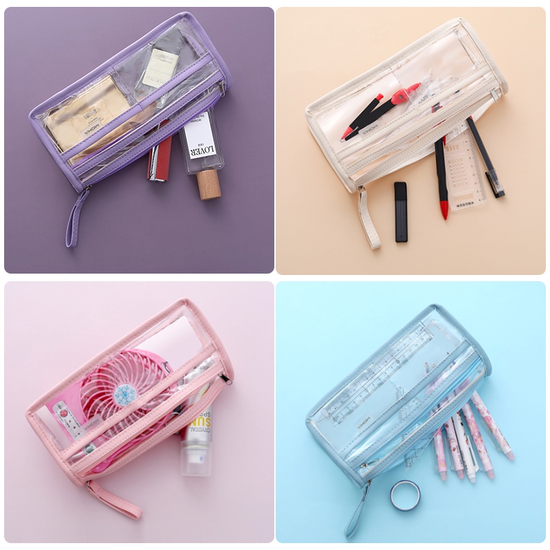 Túi Đựng Bút Trong Suốt Cỡ Lớn Hai Lớp Chống Thấm Nước Tiện Dụng Cho Học Sinh Ốp