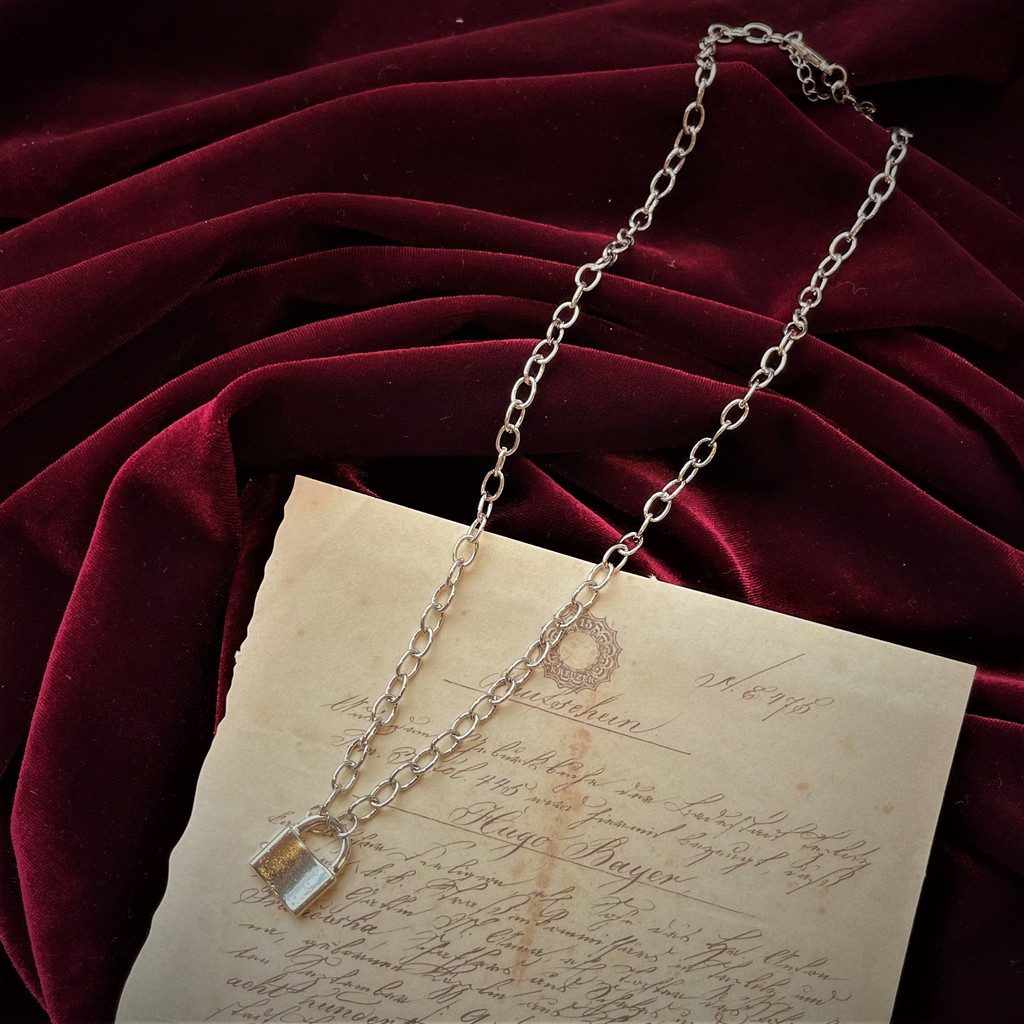 [Xả kho] Vòng cổ titan hợp kim hình ổ khoá - dây chuyền dáng dài cá tính cho nam nữ Hades.js