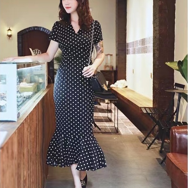 Đầm Nữ Cổ Chữ V Phong Cách Retro Thời Trang Hàn Quốc