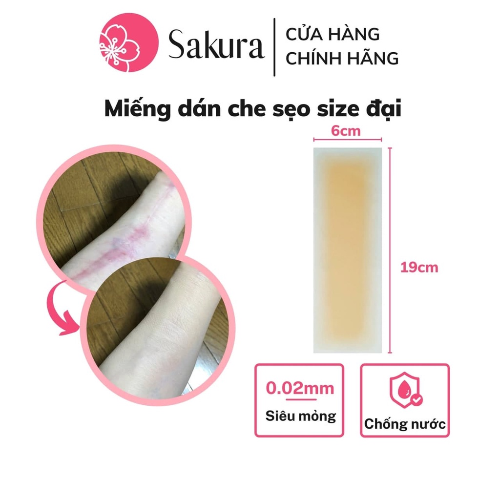 Miếng dán che sẹo dài sẹo lồi Japan Sakura cỡ 6x19cm miếng dán che khuyết điểm nhiều màu da chống mồ hôi 3-5 ngày