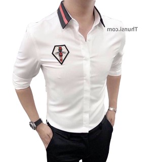 Áo sơ mi nam cao cấp vải lụa THỜI TRANG 2019 -Áo Sơ Mi Nam Trắng Con Ong nhỏ -Bỏ_Sỉ