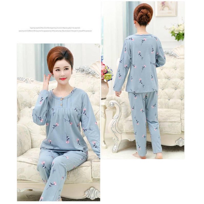 Bộ đồ ngủ tay dài size lớn vải cotton thoải mái thời trang cho phụ nữ tuổi trung niên (có bán lẻ) | BigBuy360 - bigbuy360.vn