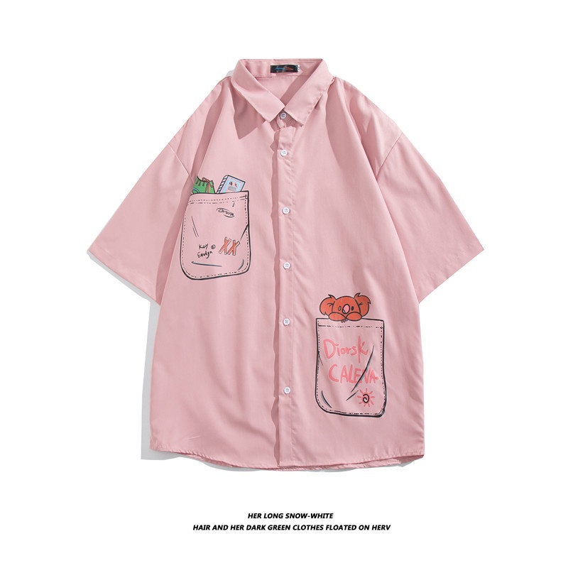 Áo Sơ Mi Tay Ngắn Dáng Rộng In Họa Tiết Hoạt Hình Phong Cách Hàn Quốc Thời Trang Mùa Hè 2022 Cho Nam