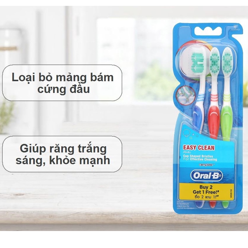 Bàn chải đánh răng easy clean 2 tặng 1 (tổng vỉ 3 cây)