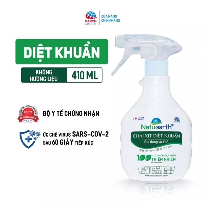 Cồn xịt diệt khuẩn ức chế SARS-CoV2 Natuearth Plus 410ml (Mẫu mới)