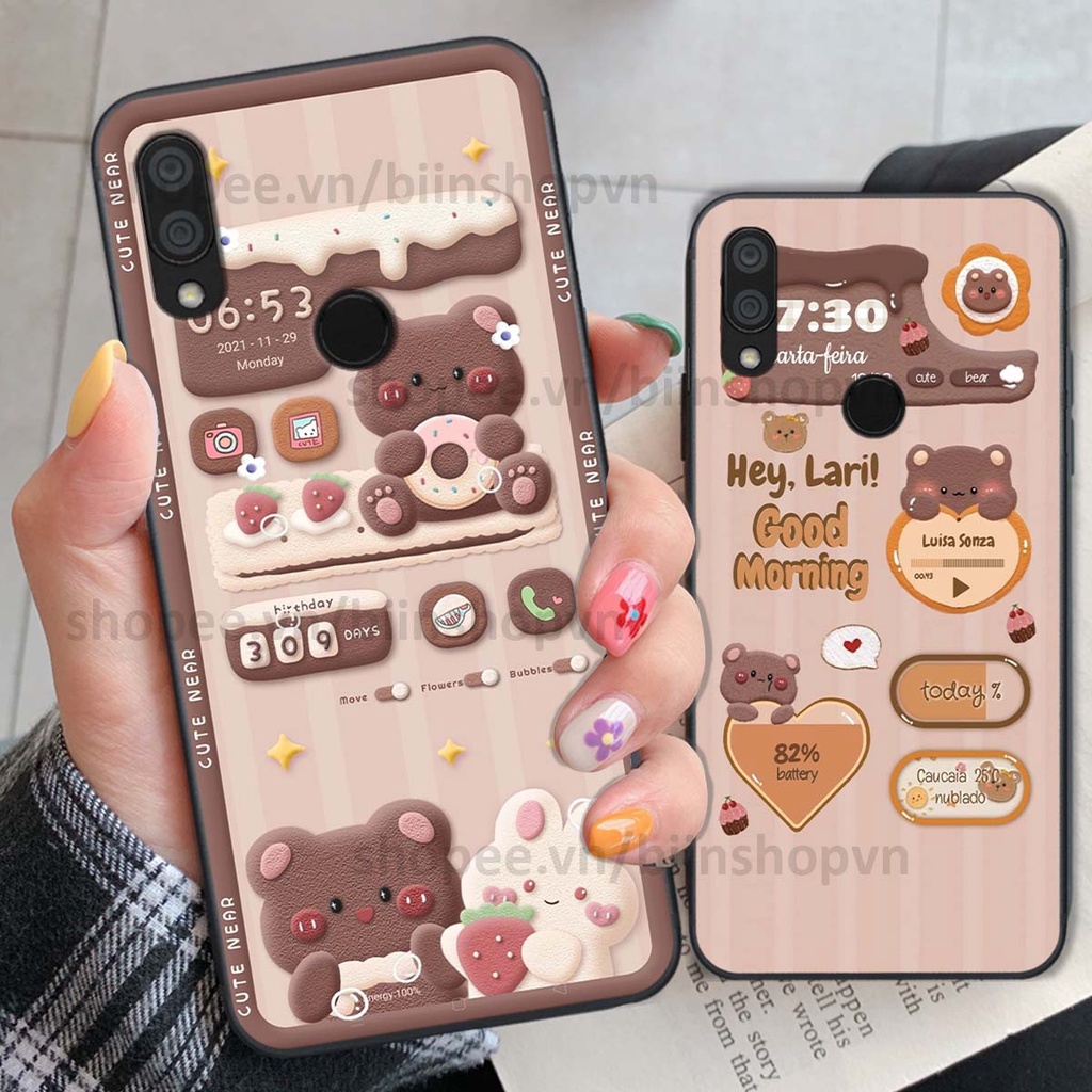 Ốp Xiaomi Redmi 7 in 3D icon gấu nổi siêu xinh, siêu đáng yêu, cá tính phong cách