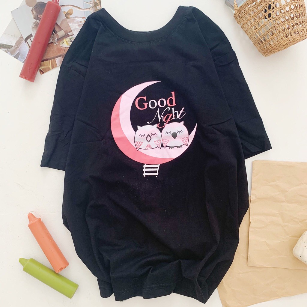 Áo Thun Tay Lỡ Unisex Dành Cho Cả Nam Và Nữ  SAY HAPPY Good Night Cú Mèo Xinh Xắn