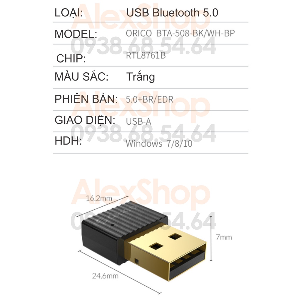 XÃ KHO  USB Bluetooth 5.0 Orico BTA 508 Nhỏ Gọn PC/ laptop Công Suất Cao Connect Nhiều Thiết Bị Không Kén Hệ Điều