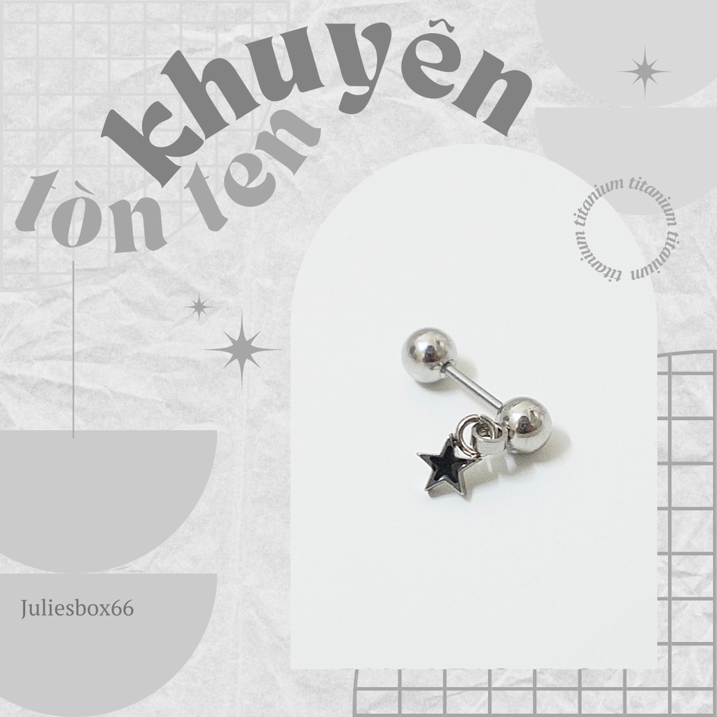 [1 Chiếc] Khuyên Tai Unisex Charm Ngôi Sao Nền Đen Màu Bạc Titan Không Đen Không Gỉ Không Ngứa julies box 66