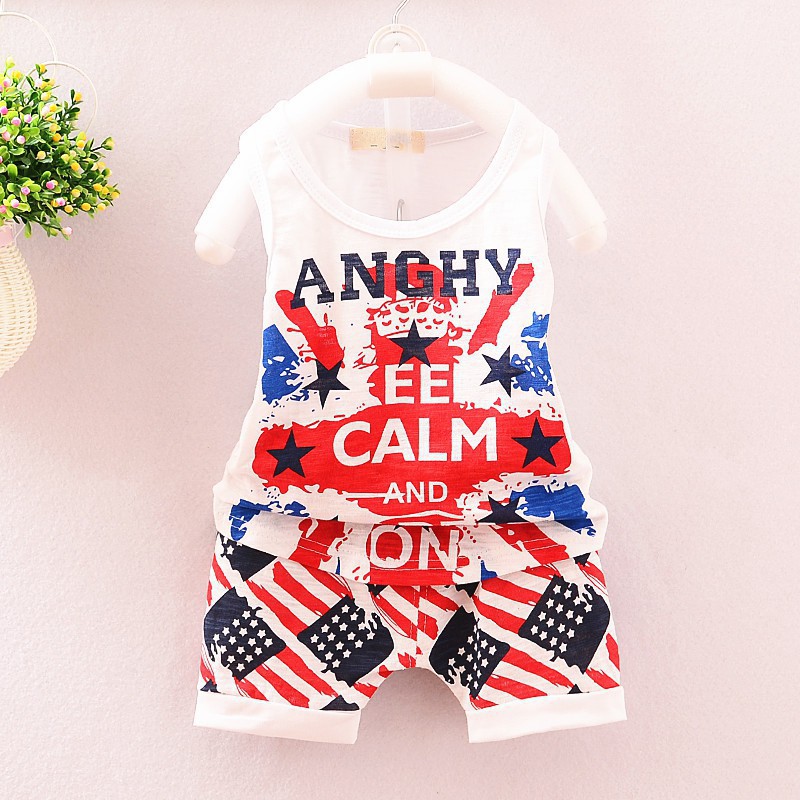 Áo thun không tay in hình cờ Anh và quần short in cờ Mỹ xinh xắn cho bé