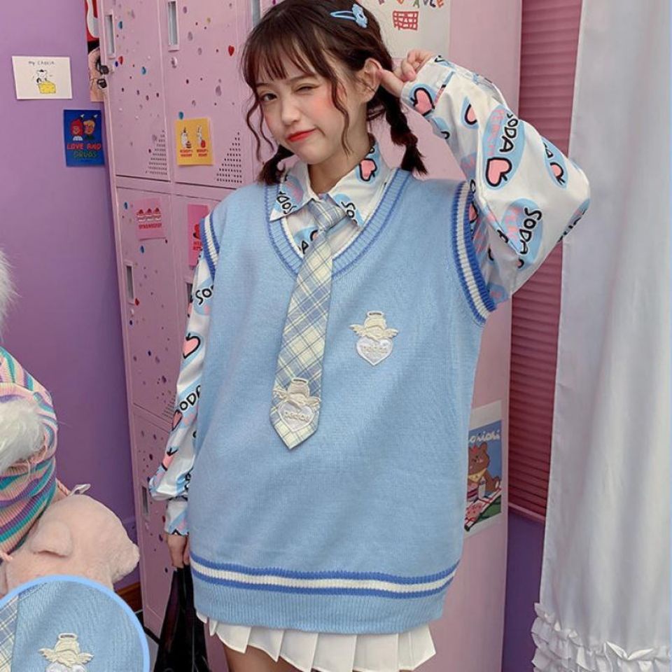 MỚI Áo len không tay cổ chữ V phong cách Hàn Quốc