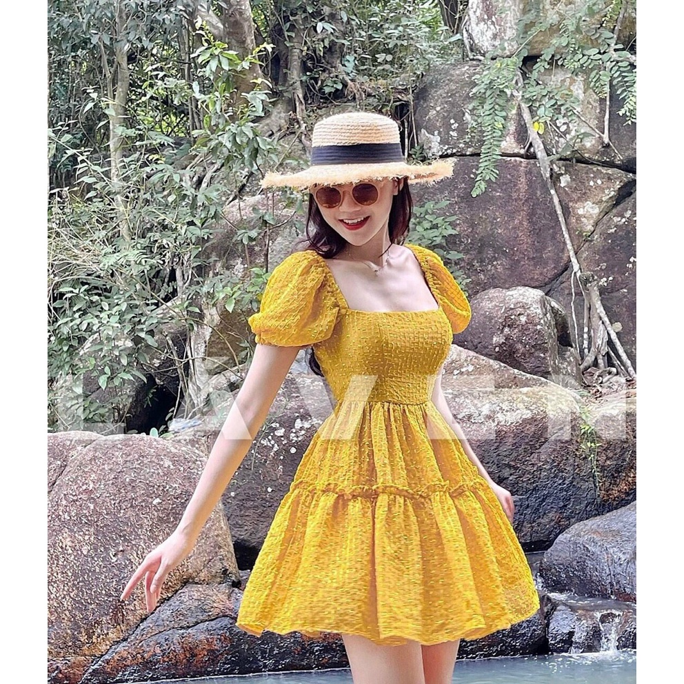 Đầm Xòe Nhún Tầng Tay Phồng Có Mút Ngực Sang Chảnh Rose Fashion