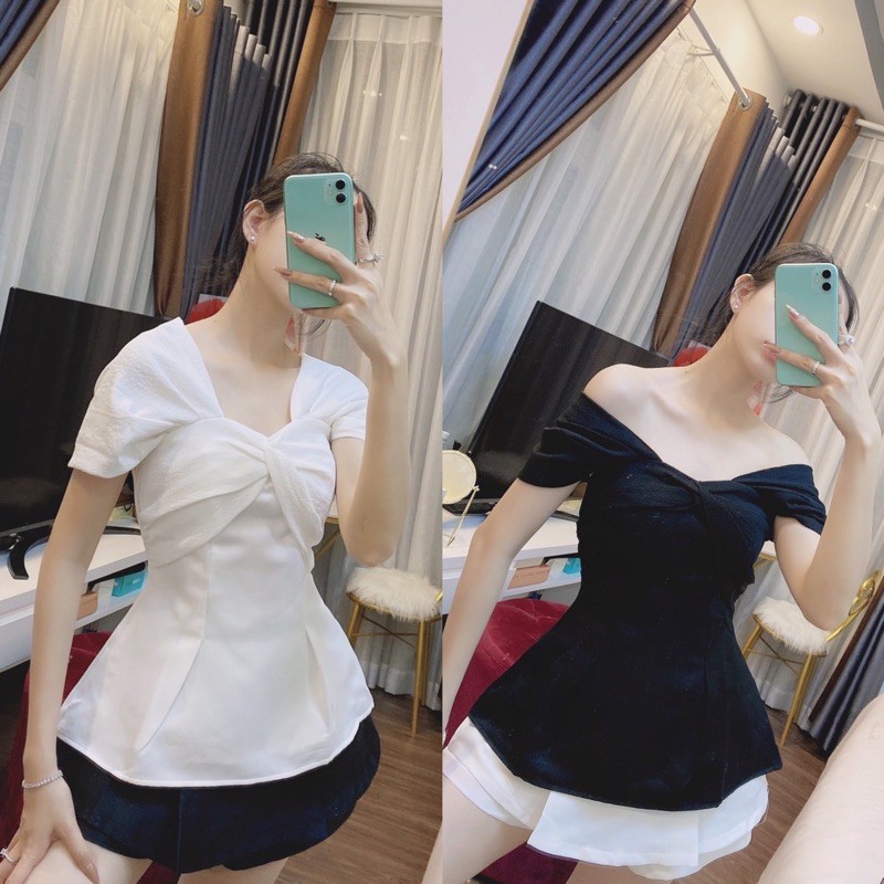 Áo peplum xoắn ngực phối xốp (Clip + Ảnh chụp thật)