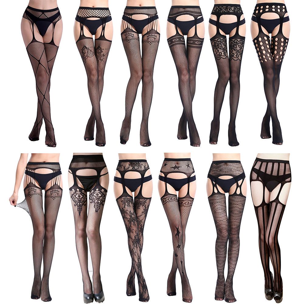 Quần tất lưới co giãn thêu họa tiết kẻ sọc size lớn quyến rũ cho nữ