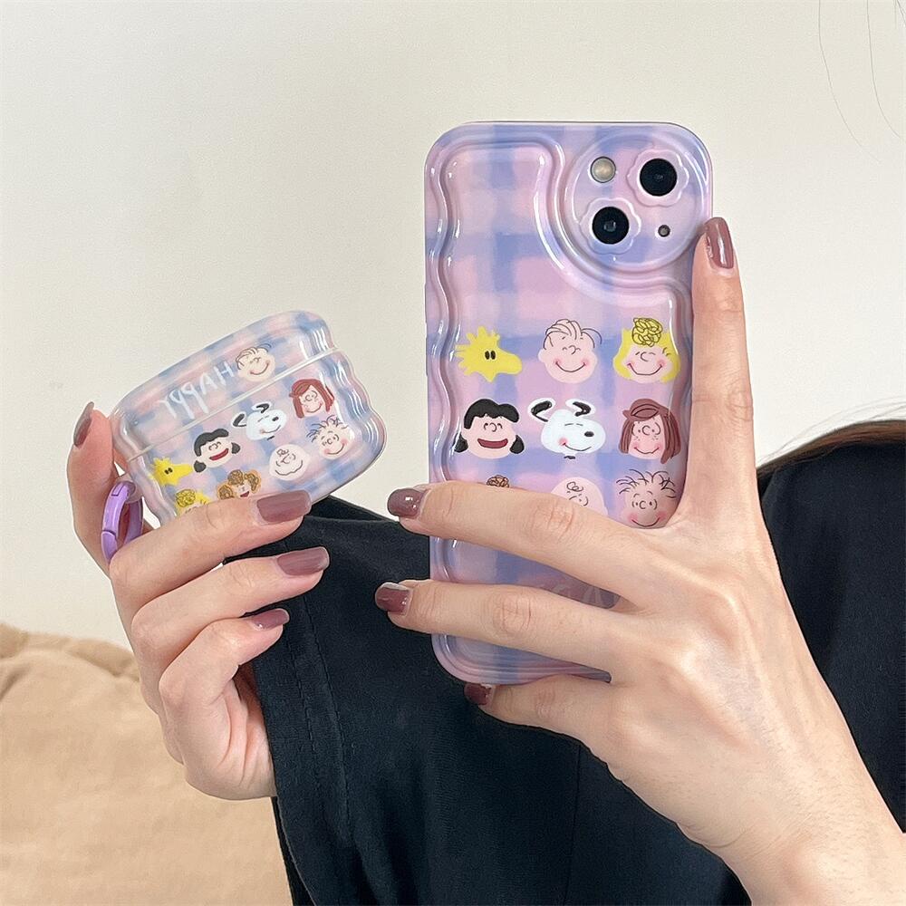 Vỏ Bảo Vệ Hộp Sạc Tai Nghe AirPods 1 2 pro 3 2021 Bluetooth Không Dây Chống Sốc Họa Tiết Kẻ Sọc Màu Tím Kèm Móc Treo Tiện Dụng