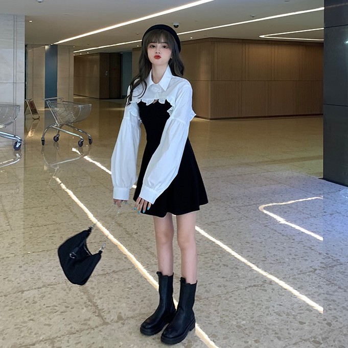 Xiaozhainv Set Đầm Ôm Hai Dây Và Áo Sơ Mi Tay Phồng Thời Trang Gợi Cảm Cho Nữ | BigBuy360 - bigbuy360.vn