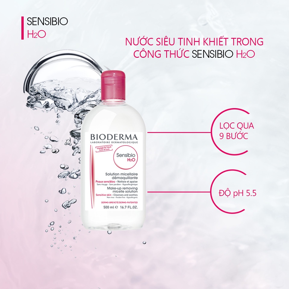 Dung dịch làm sạch và tẩy trang công nghệ Micellar Bioderma Sensibio H2O 500ml