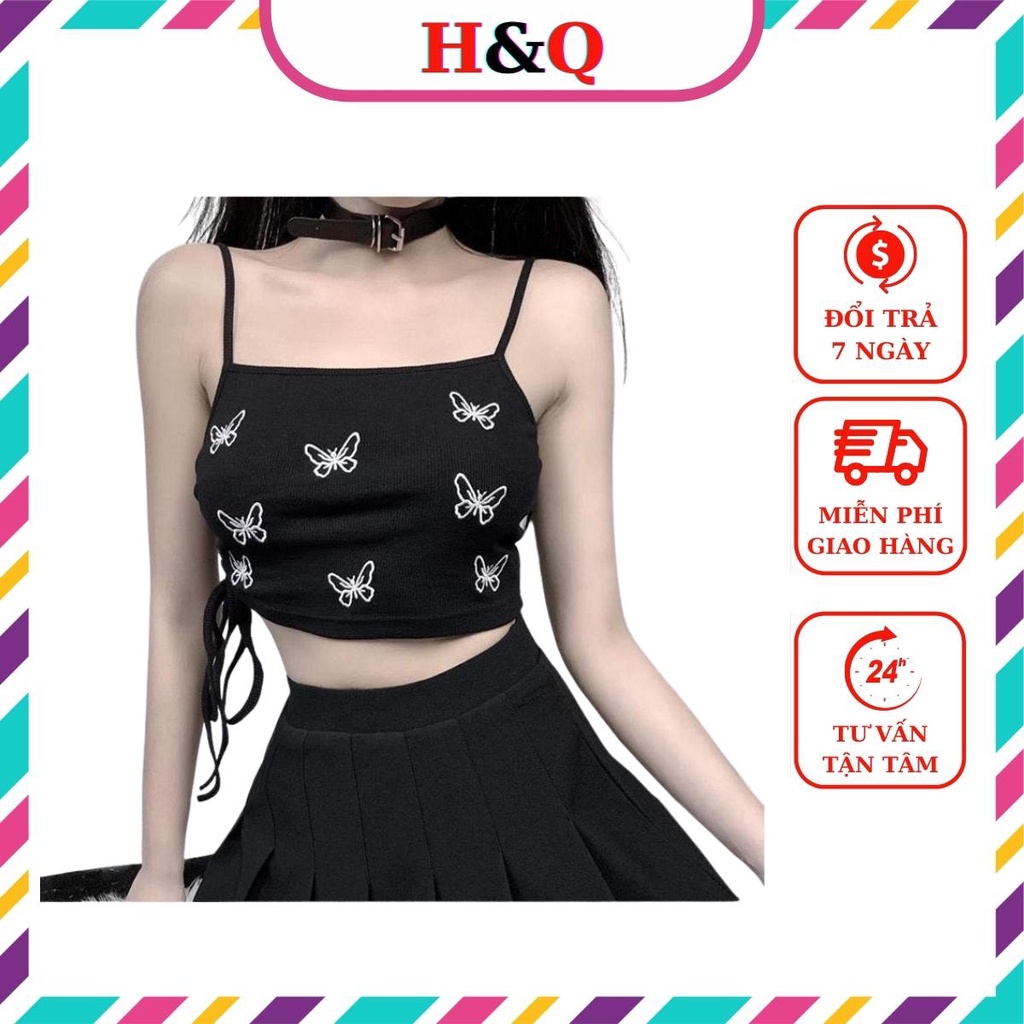 Áo 2 dây croptop hình bướm dây rút eo chất thun - Huyền Quang