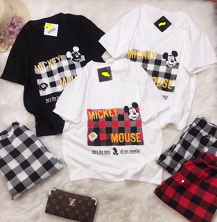 bộ Mickey quần lửng caro