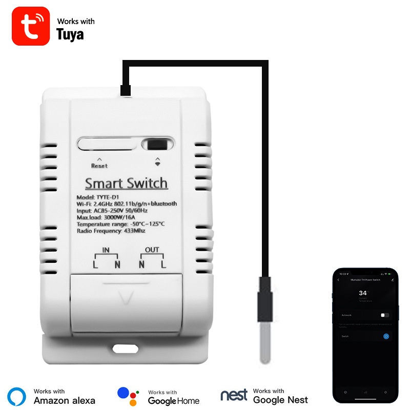 Tuya Wifi Công tắc thông minh Nhiệt độ Độ ẩm Cảm biến rơle kép Bộ điều khiển không dây Hoạt động với Alexa Google