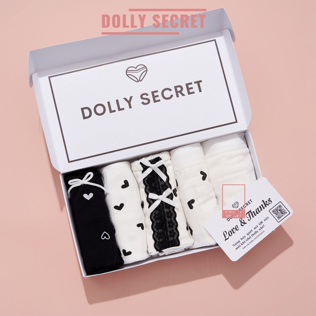Hộp 5 quần lót nữ len tăm dễ thương cotton thun lạnh kháng khuẩn quà tặng ý nghĩa DOLLYSECRET QL042