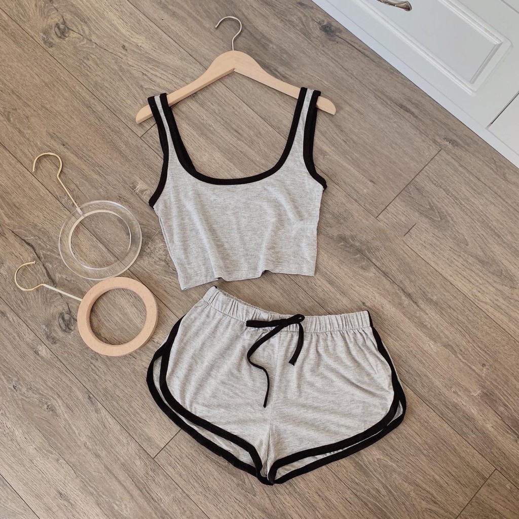 Đồ bộ croptop nữ vải thun co dãn kiểu dáng sexy CRSB006