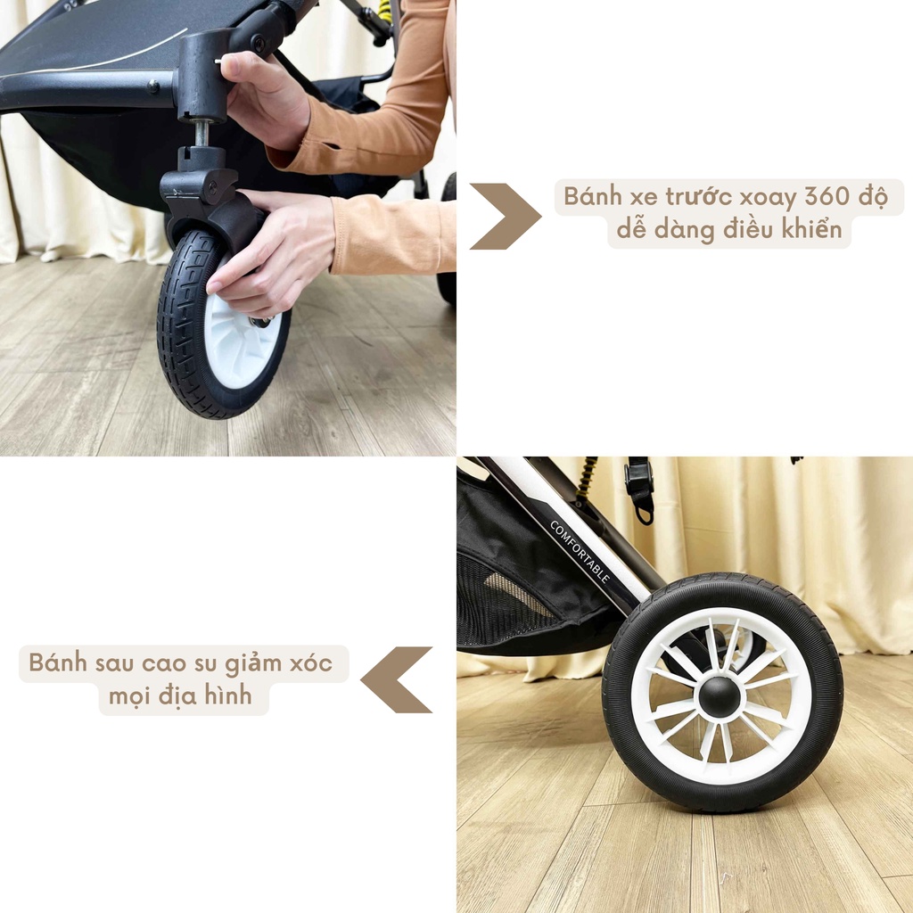 Xe đẩy nôi đi động cao cấp gấp gọn 3 trong 1, đẩy 2 chiều thuận tiện HINATA - XD10