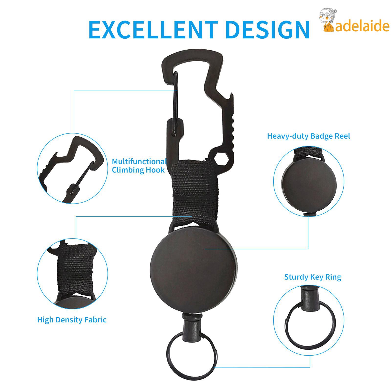 Retractable Heavy Duty Key Chain Badge Holder Reel Steel Carabiner Clip