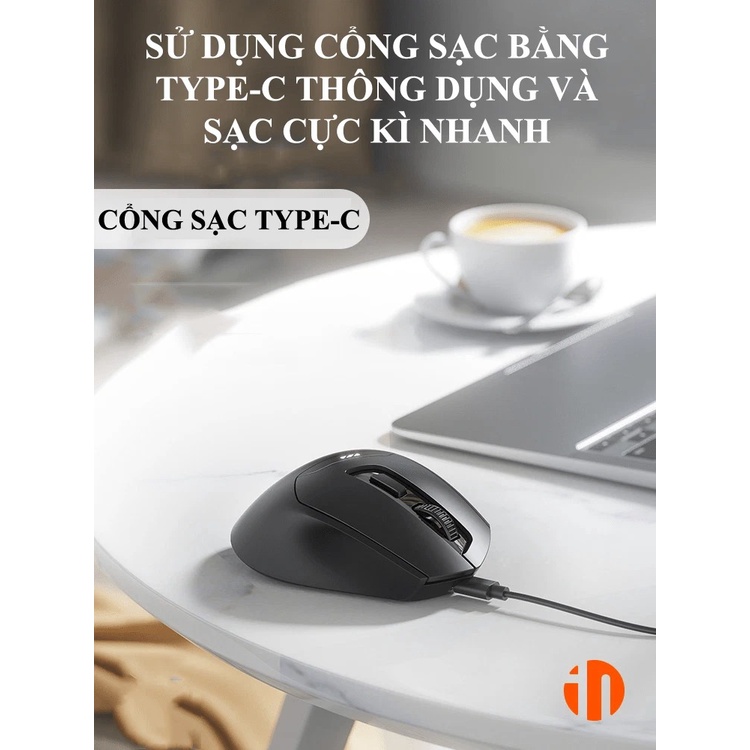 Chuột không dây INPHIC DR01 sử dụng pin sạc thiết kế hiện đại với độ DPI lên đến 1600 có đèn led báo dung lượng pin - NK