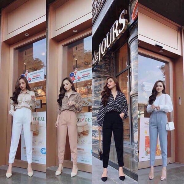 Quần tây baggy nữ công sở lưng cao khuy bọc vải 1 ly màu Đen Trắng - Quần vải dày mềm nữ đi học làm - Phối áo sơ mi đẹp