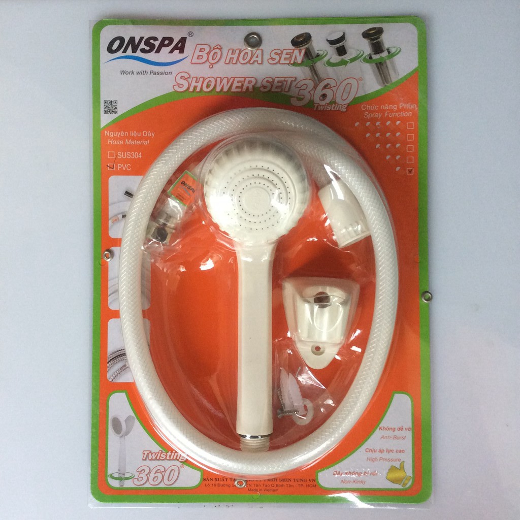 Bộ vòi sen cao cấp dây PVC 1m5 xoay 360* Onspa L101