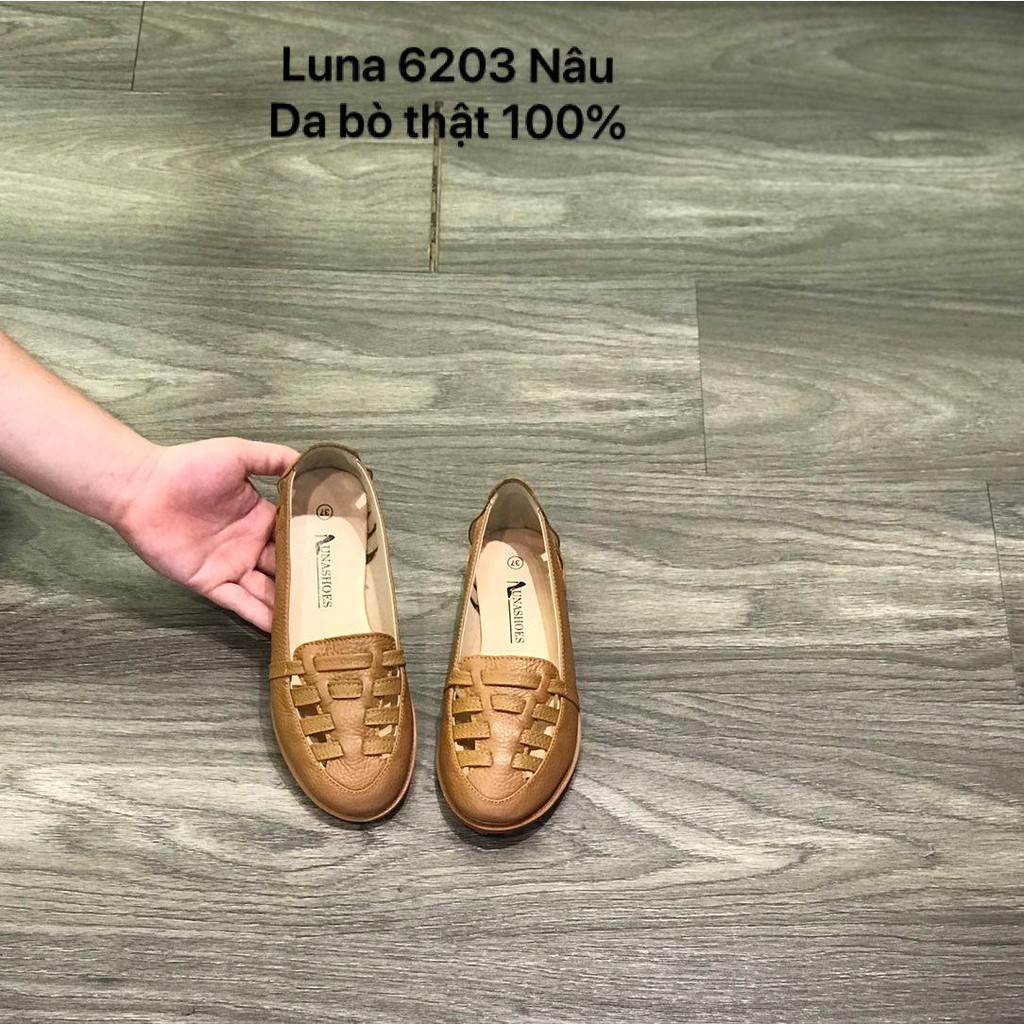 GIày rọ nữ da bò thật 100% và bảo hành 2 năm 1 đổi 1 LUNASHOES 6203 đi êm chân dễ phối đồ giày trung niên cho mẹ