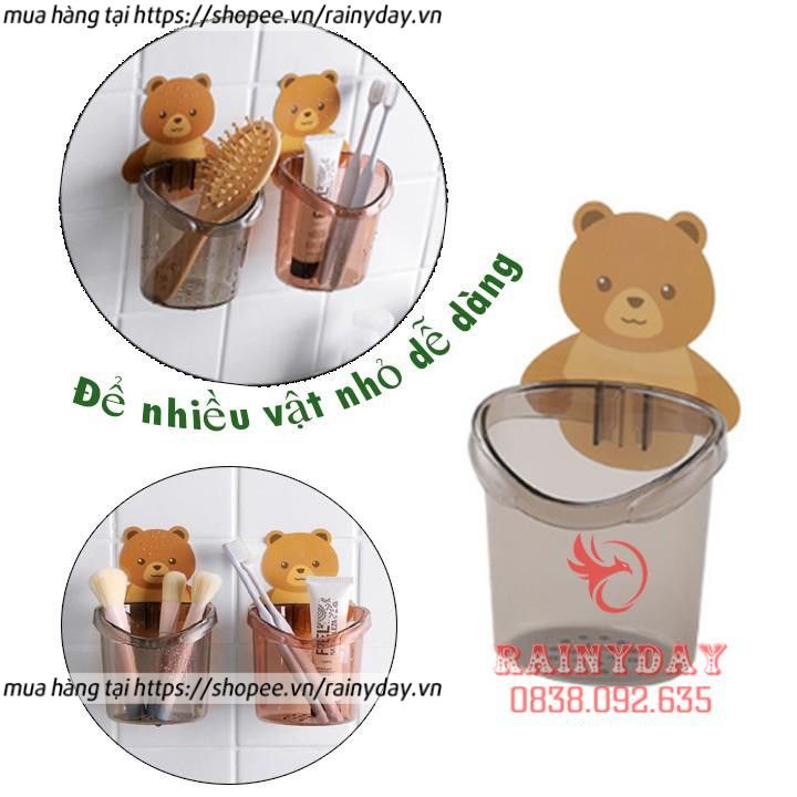 Kệ giá cốc để đựng bàn chải và kem đánh răng treo đồ dán gắn tường cute dễ thương hình gấu